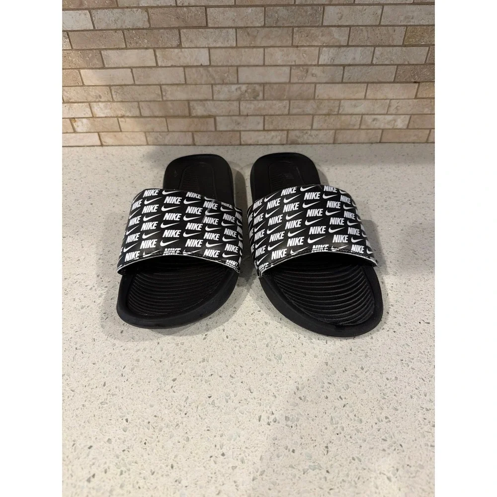 Nike Kawa Slide Black White All Over Logo Slip On Sandals Slides Unisex